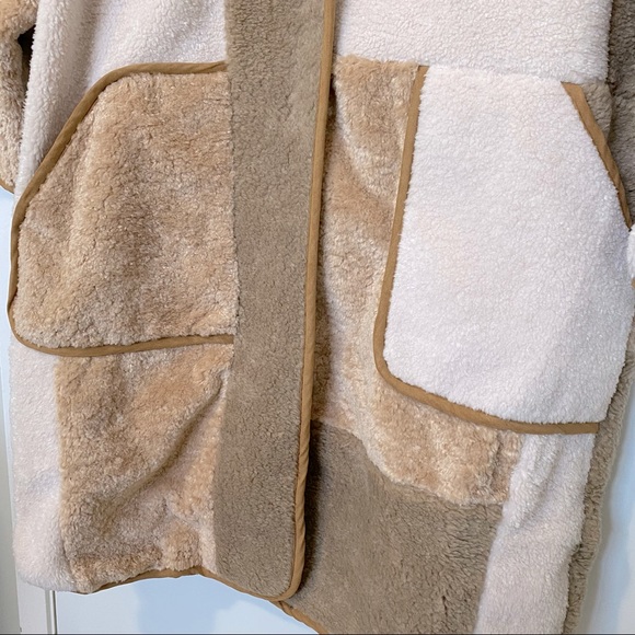 Anthropologie Pilcro Colorblocked Sherpa Teddy Coat  “Mixed Fur” Large - Picture 7 of 15